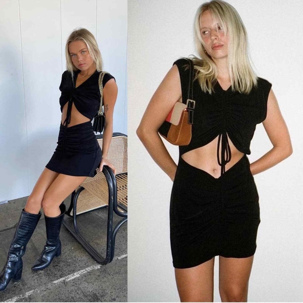 With Jean Roxy Mini Dress Cutout Black Size Medium NWT - Picture 5 of 14